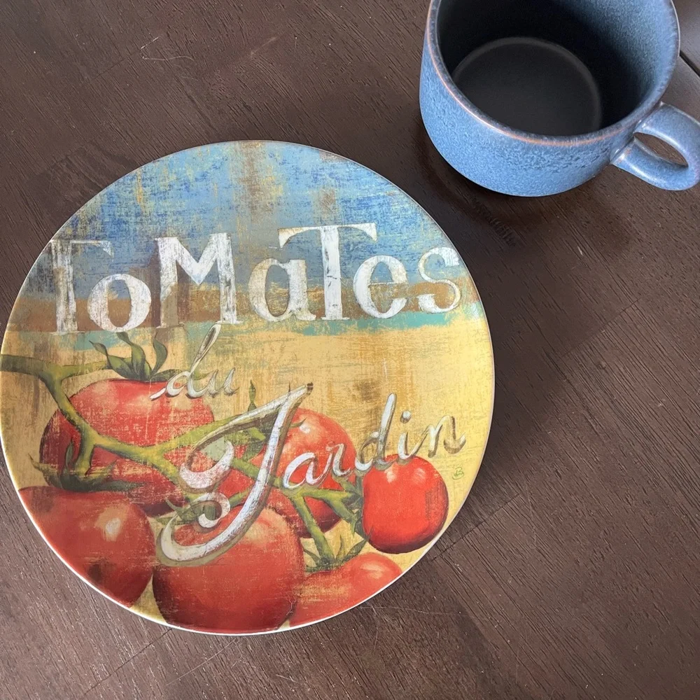 Set/4 Pier 1 Imports Ceramic 8.25” Plates Italian Tomato Fresh Market variety.